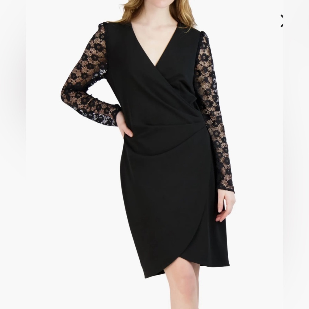 Lace Long Sleeve Faux Wrap Cocktail Dress
Donna Ricco 4 gown black lace floral
